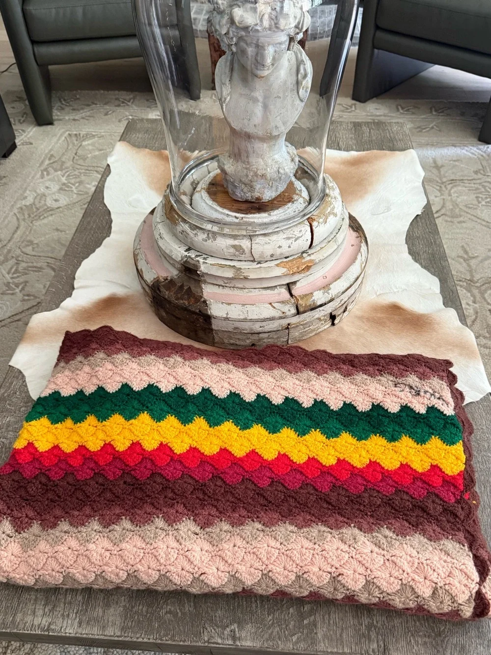 Handcrafted Multicolor Crochet Throw Blanket - Cozy Home Accent